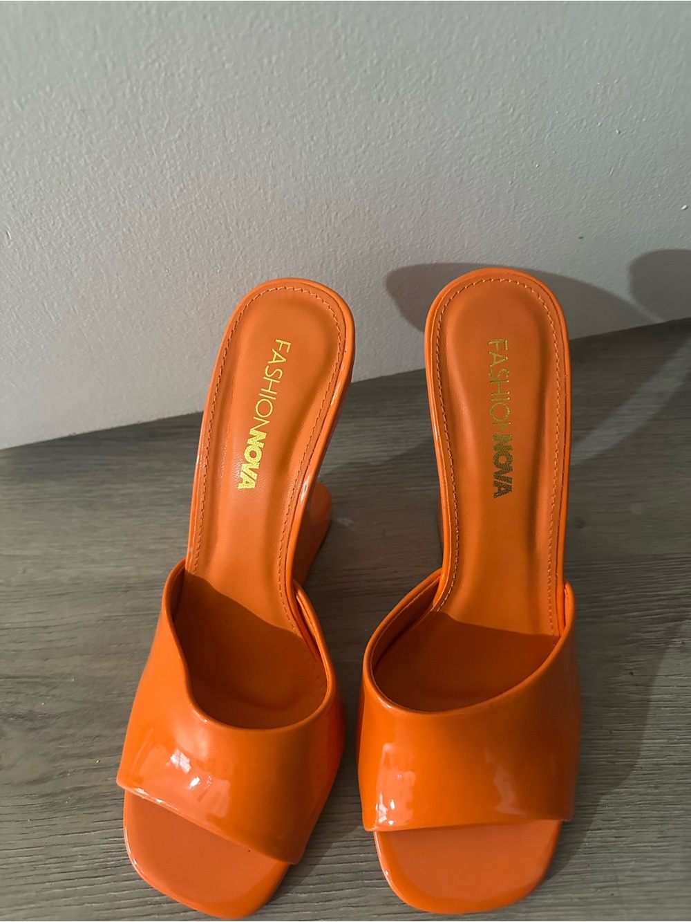 Fashion Nova Orange Patent Slide Mules